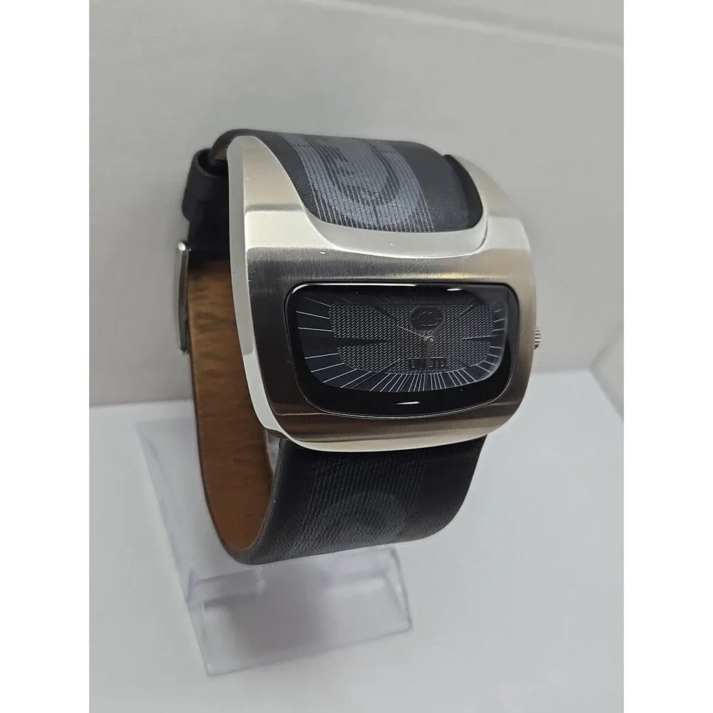 Vintage Marc Ecko The Galactica Black Leather Watch New Battery Mens Rare Y2K